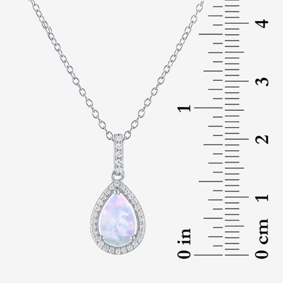 Womens Lab Created White Opal Sterling Silver Pear 18 Inch Pendant Necklace - Picture 3 of 5